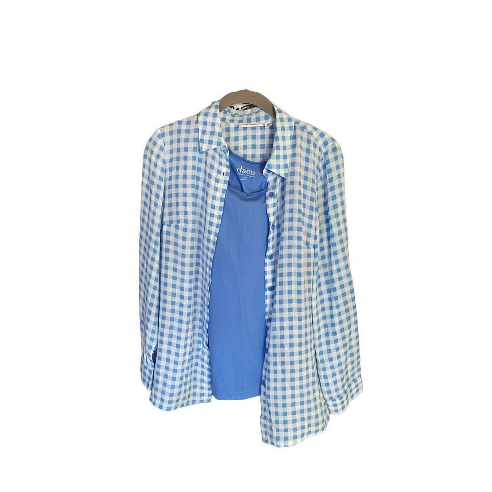 ￼ Denim & Company, women’s blue
& white long sleeve 2 piece set xxs